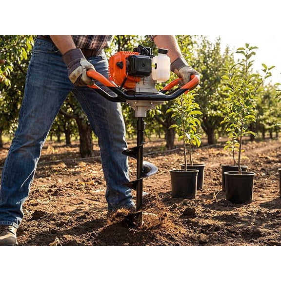 QinaQin 52cc 2-Stroke Gas Powered Earth Auger,Post Hole Digger with 2 Auger Bits (6" & 10") & 3 Extension Rods,Max Depth 10.5 ft for Fence,Deck,Planting,Orange