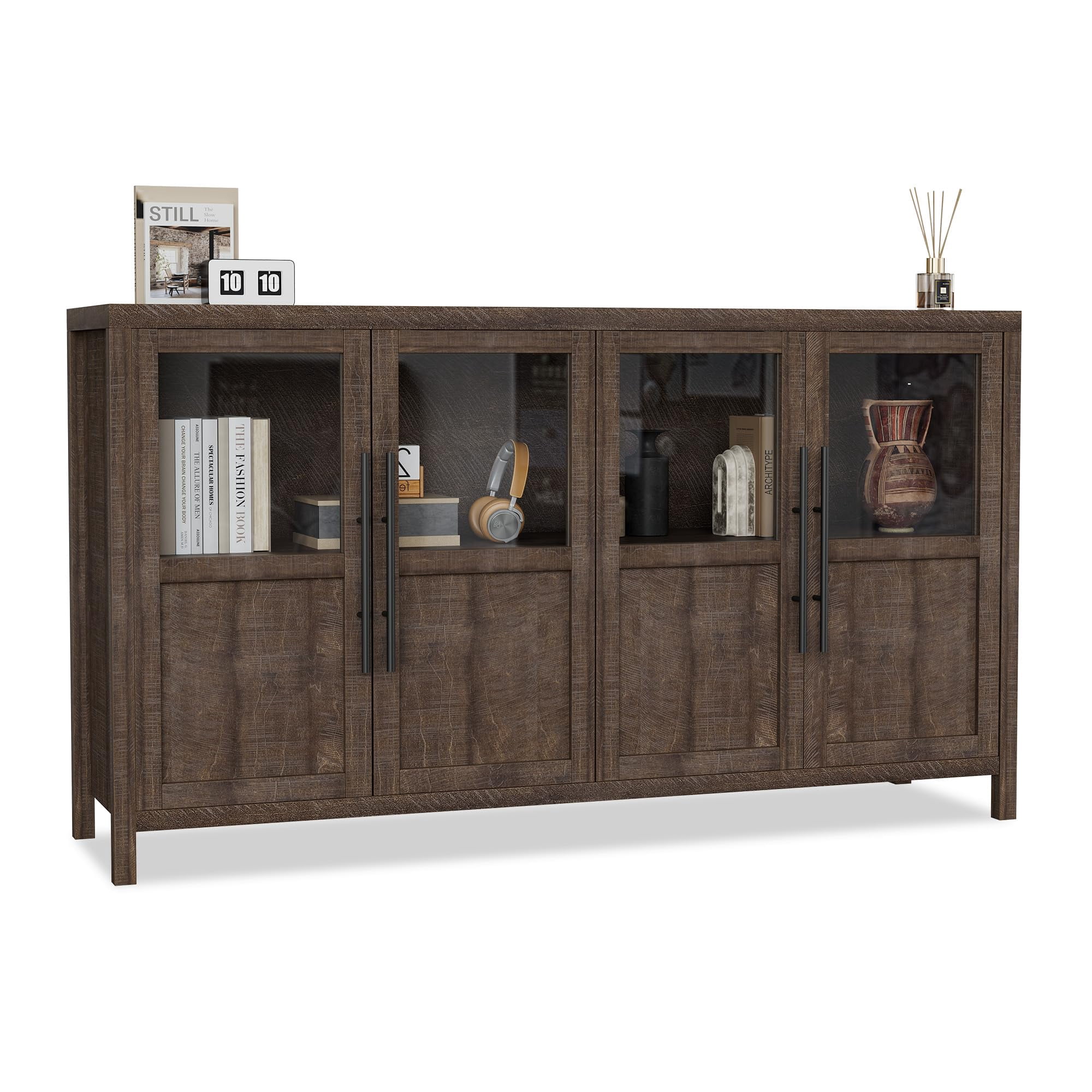 QinaQin 55-Inch Sideboard/Buffet Cabinet with Four Glass Doors ...