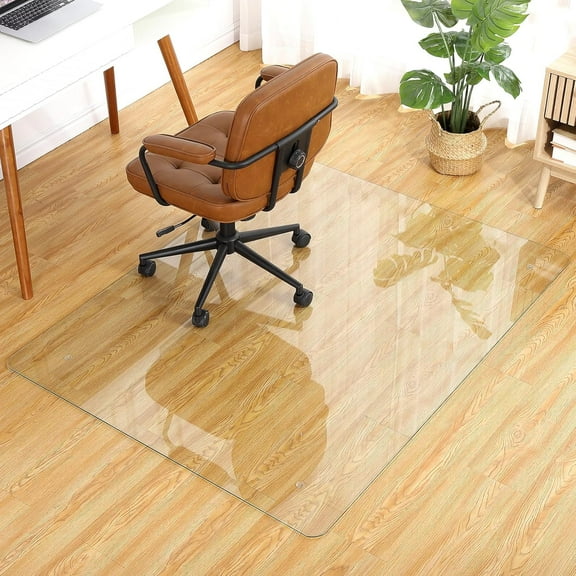 QinaQin 55x46Inch Tempered Glass Chair Mat,1000 Lbs Capacity,0.2" Thick with Rounded Corners for Office Rolling Chairs,Transparent