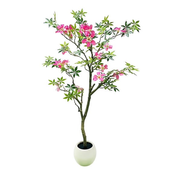 QinaQin 5FT Artificial Tree, Tall Pink Faux Blossom Plant in Pot, Large Fake Pink Flowers Potted, Silk Floss Tree, Wedding Decor Artificial Flowers