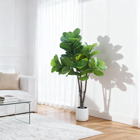 QinaQin 5FT Realistic Artificial Fiddle Leaf Fig Tree – Tall Faux Ficus Lyrata with Pot – Modern Minimalist Greenery for Home, Office, Bedroom, Bathroom, or Tabletop – Indoor/Outdoor Decor