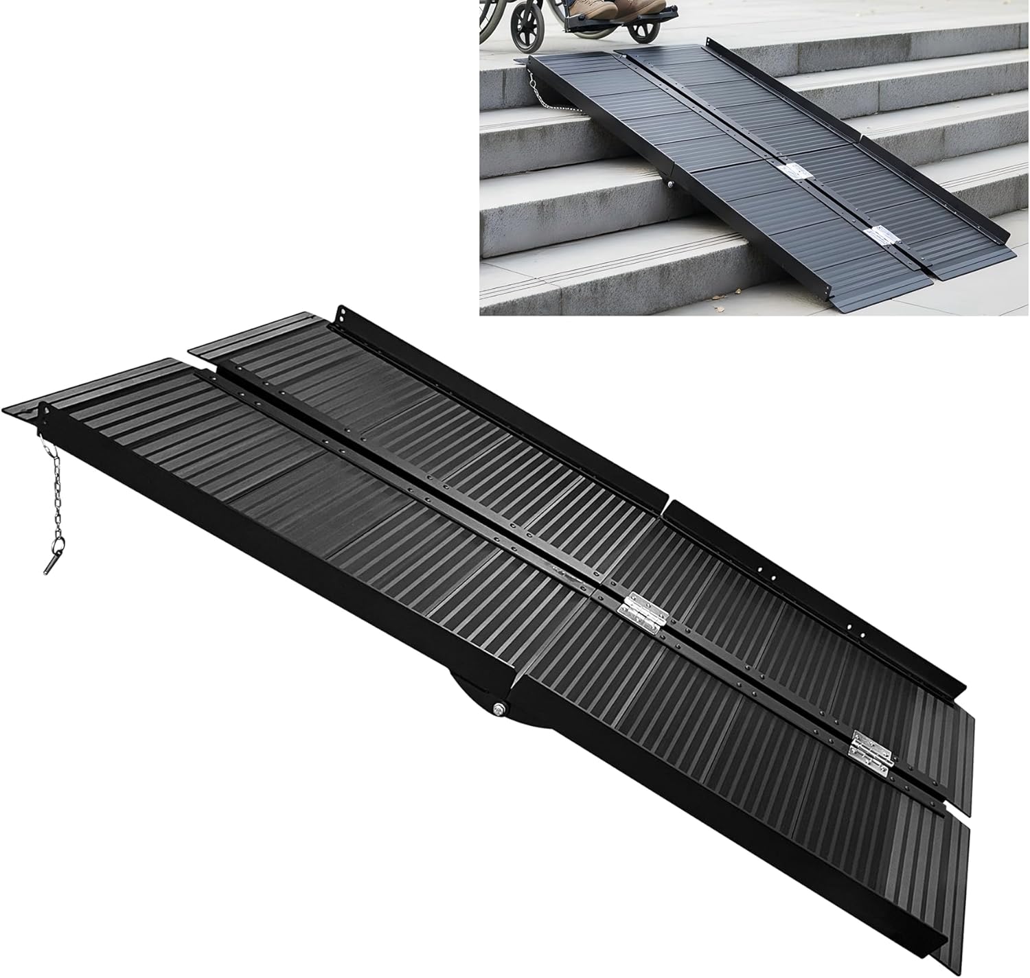 QinaQin 5FT Wheelchair Ramp with Handle,Non-Slip Aluminum Folding ...