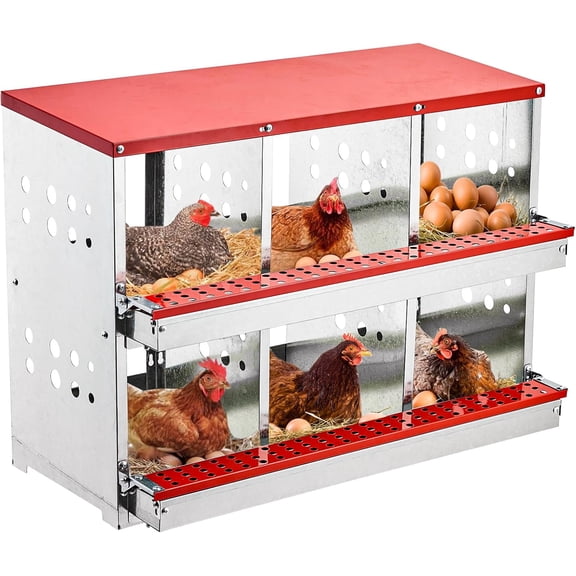 QinaQin 6 Compartment Nesting Boxes for Chickens,Forward RollOut & Rollaway,Metal Heavy Duty Chicken Coop with Perch,Nesting Boxes for Hens,Duck Poultry,Red