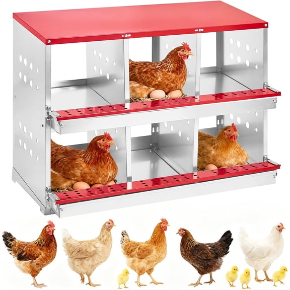 QinaQin 6 Compartment with Cover Chicken Nesting Box,Galvanized Steel Rustproof Laying Box for Hens Ducks,Anti-Peck Rustproof Nest Boxes,Red