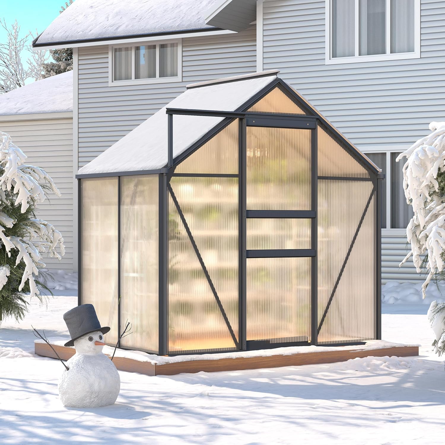 QinaQin 6 x 4 FT Outdoor Greenhouse,Polycarbonate Greenhouses with Aluminum Frame,Sliding Door,Adjustable Roof Vent for Backyard,Green Houses for Outside Garden,Black