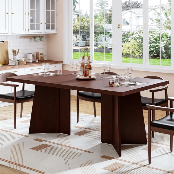 QinaQin 63-Inch Long Dining Table, Seats 6-8 People - Kitchen Dining Table, Thickened Tabletop and Heavy-Duty Base, Modern Rectangular Dining Table Suitable for Kitchens, Meeting Rooms, and Homes