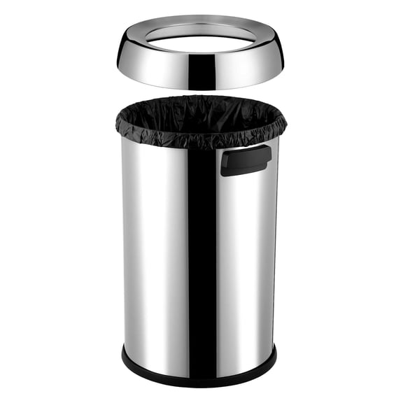 QinaQin 65L Stainless Steel Trash Bin Durable,Cylindrical Flat-Top Heavy Duty Outdoor,Rust Resistant,Weather Resistant,Industrial Trash Container,Frosted
