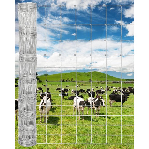 QinaQin 6Ft x 328Ft Livestock Fence,Galvanized Wire Fencing,Cattle Farm Fence,Heavy Zinc Coated Deer Goat Cattle Fence for Farm Yard Protection,Silver