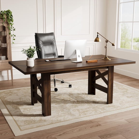 QinaQin 71-Inch Long Wooden Farmhouse/Barn Style Kitchen Dining Table Is Suitable for 6-8 People, Thick, Sturdy Frame, a Rectangular Shape, and Stable Triangular Legs. Ideal for Kitchens and Offices