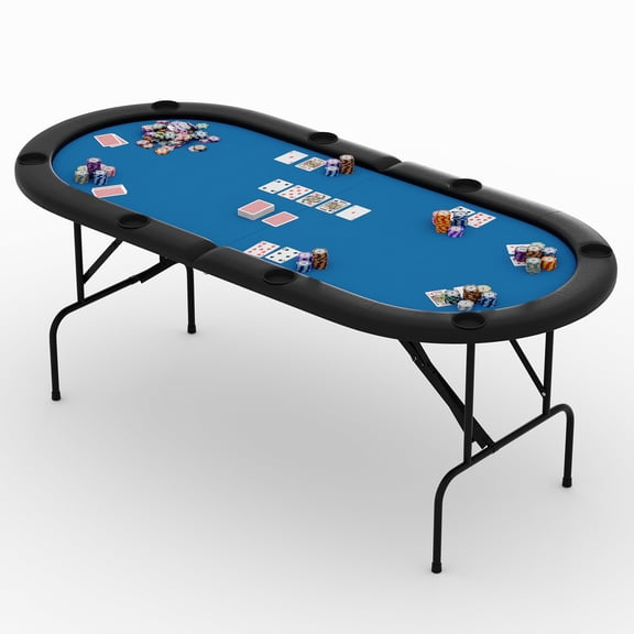 QinaQin 71-Inch Oval Poker Table, Suitable for 8 Players, Foldable Casino Table with Foldable Legs, Cup Holders, and Waterproof Padded Railings, Portable Texas Hold'Em and Blackjack Table