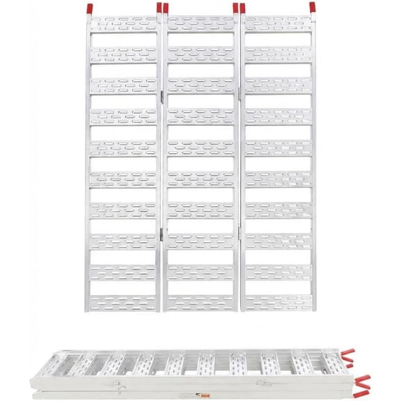 QinaQin 76x50 in Tri Fold Snowmobile Ramp for Truck,Heavy Duty Aluminum Loading Ramp with Ski Tracks & Straps for Van Pickup Trailer,Silver