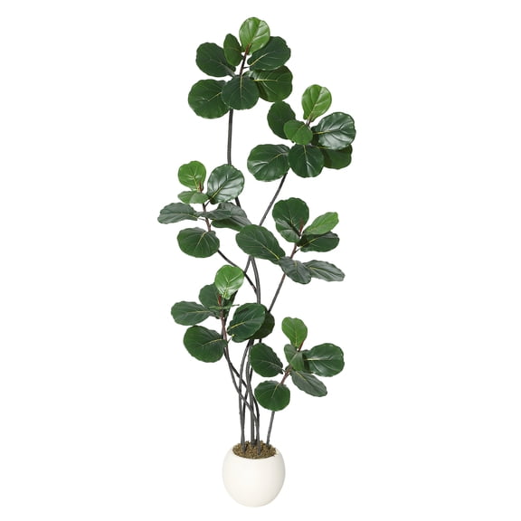 QinaQin 7FT Faux Fiddle Leaf Fig Tree Artificial Plant, Realistic Rubber Leaves with Bendable Boughs, s-Shape Trunk in Modern Cement-Filled Planter, No Maintenance Home Office Decor