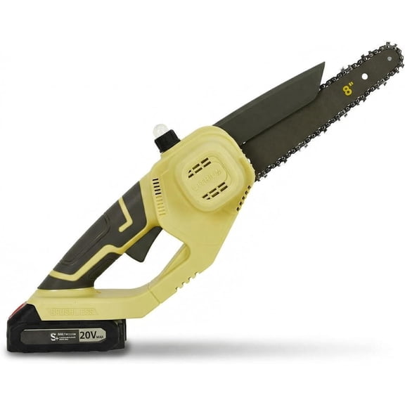 QinaQin 8 Inch Powerful Battery Chainsaw Cordless,Brushless Electric Chainsaw with Auto Oiling for Wood Cutting,Trimming,Yellow