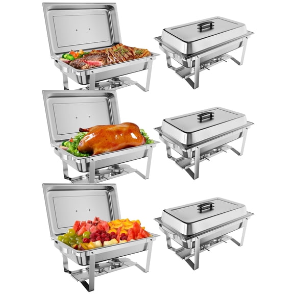 QinaQin 8-Quart Insulated Food Warmer Buffet Set, Rectangular Food Warmer, with Water Tray, Folding Stand and Cutlery, 2/4/6-Piece Pack