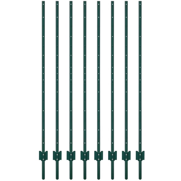 QinaQin 8pcs 7FT Metal Fence Post,T Post for Wire Fence for Lawn Garden,Wire Mesh Fence,Green