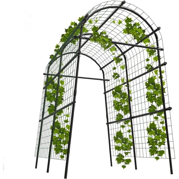 QinaQin 9 Pipes Adjustable Garden Arch Trellis,7.5FT Metal Arbor with Climbing Net for Vines,Roses,Vegetables & Flowers,Black