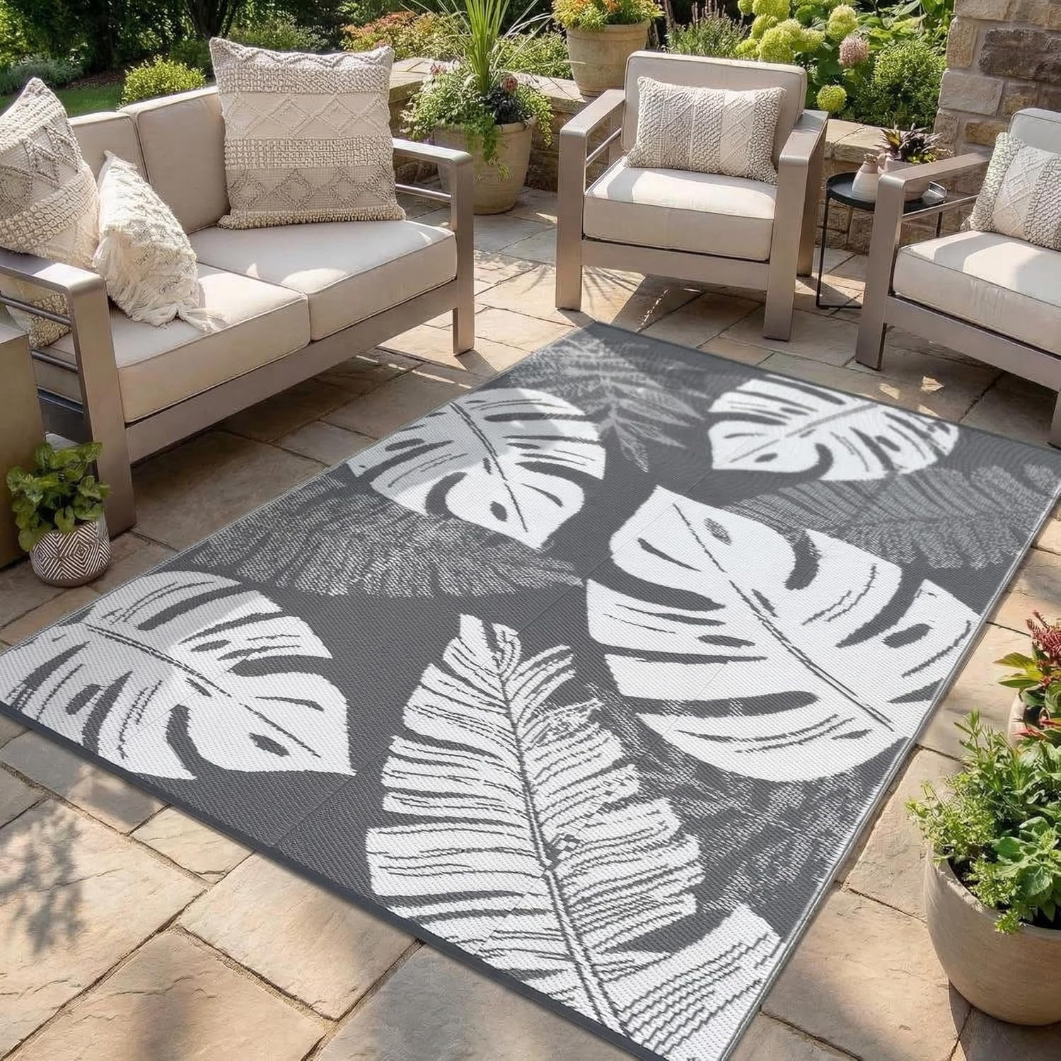 QinaQin 9x18 FT Outdoor Rug,Waterproof Reversible Plastic Straw Rugs ...