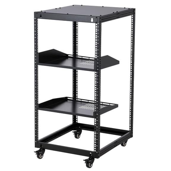 QinaQin Adjustable Depth Mobile Server Rack Trolley - 22"-40" Extendable, Rolling Equipment Rack with Lockable Casters for Server Rooms, Offices, Homes
