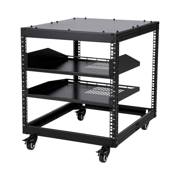 QinaQin Adjustable Depth Mobile Server Rack Trolley - 22"-40" Extendable, Rolling Equipment Rack with Lockable Casters for Server Rooms, Offices, Homes