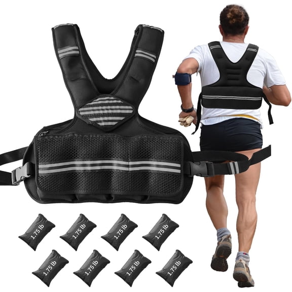QinaQin Adjustable Weight Vest for Men & Women,Home Gym Weighted Vest,Reflective Strips & Breathable Mesh Pockets for Running,Hiking,Rucking,4-10 LBS