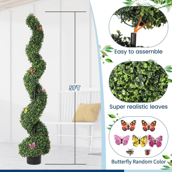 QinaQin Artificial Boxwood Spiral-Shaped Tree, 5 Feet Tall, Indoor and Outdoor Decorative Artificial Greenery