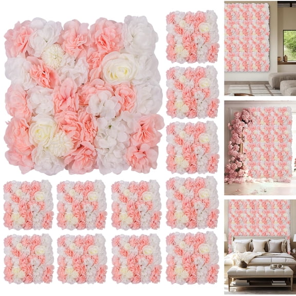 QinaQin Artificial Silk Rose Flower Wall Panels - 12 Pack, 15x15 Inch – 3D Floral Backdrop for Wedding, Photo Booth, Birthday, Home Décor – Easy Install – Pink, HP-193