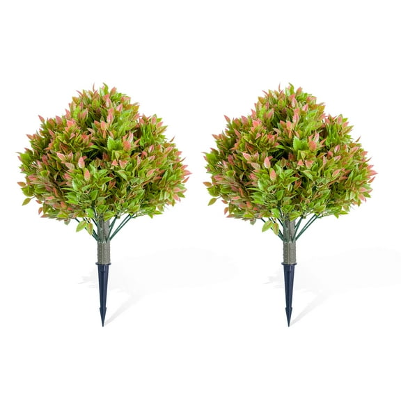 QinaQin Artificial Topiary Ball Tree with Metal Ground Spike Set of 2, Fake Artificial Topiary Tree for Garden Patio Indoor and Outdoor Decor,Easy to Install,23.6 Inch