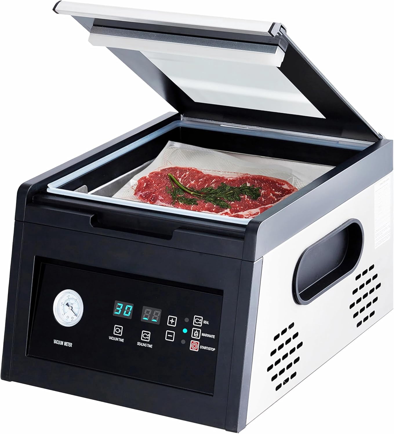 QinaQin Chamber Vacuum Sealer with Marinating Function,Auto Seal,Stainless Steel,Professional Food Vacuum Packaging Machine for Household and Commercial Use,Black
