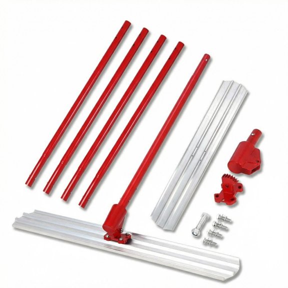 QinaQin Concrete Trowel Set, 8x48 Inch Stainless Steel Fresno Trowels with 4 Red Aluminum Handles (1.2 Meters Each) – a Concrete Finishing Tool for Smoothing Cement Surfaces