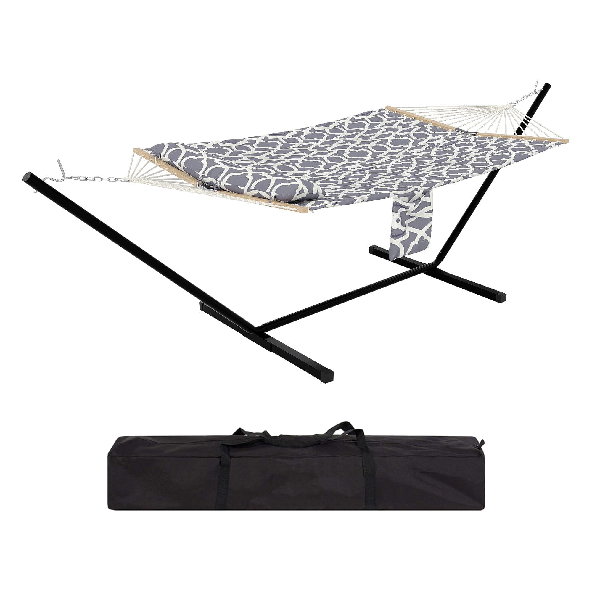 QinaQin Double Hammock with Hardwood Struts and Nylon Rope, 12-Foot Large Hammock with Support Frame, Maximum Weight Capacity 450 Lbs