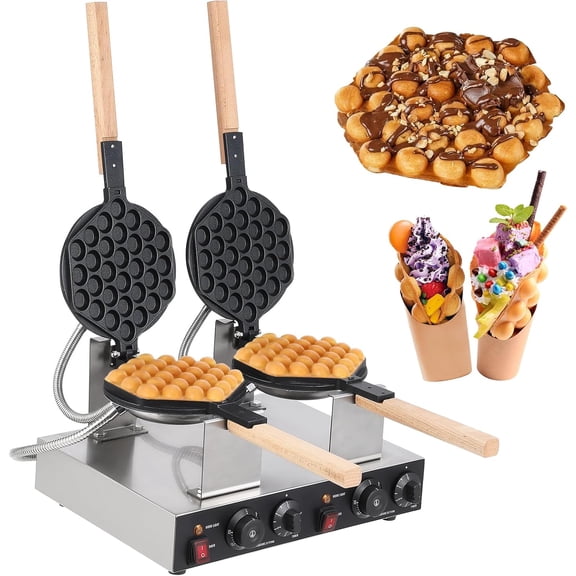 QinaQin Double Head Bubble Waffle Maker,Commercial Rotated Stainless Steel Bubble Waffle Maker,Non-stick Egg Waffle Maker