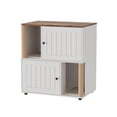 thumbnail image 1 of QinaQin Double-Layer Cat Litter Box Furniture, Two-In-One Concealed Cat Litter Box Furniture, with Scratching Post and Litter Mat, Wooden Corner Cabinet Cat Grooming Bed, 1 of 8