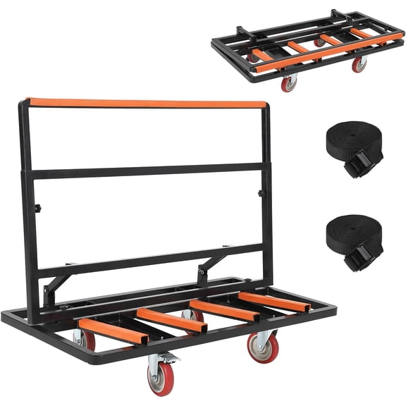 QinaQin Drywall Cart Dolly with 5" Swivel Casters,2000 LBS Load Capacity,Foldable Panel Truck Cart with Adjustable Handle & Tie-Down Strap,Black