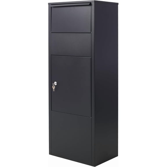 QinaQin Express Mail Parcel Drop Box Large Steel Package Delivery Box with Lockable Storage Compartment for Outside,Black