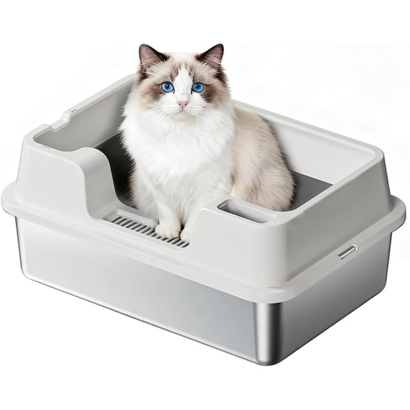 QinaQin Extra Large Open Cat Litter Tray High Sided Deep Jumbo Rim Pan Box Loo Toilet