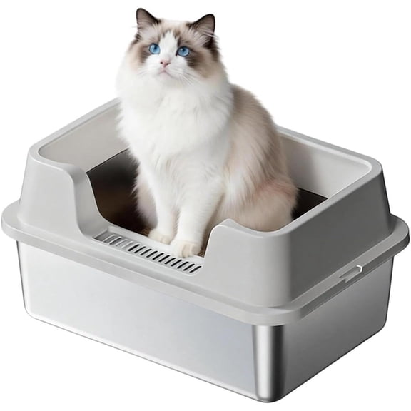 QinaQin Extra Large Open Cat Litter Tray High Sided Deep Jumbo Rim Pan Box Loo Toilet