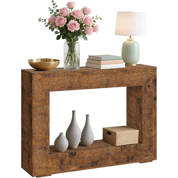 QinaQin Farmhouse Console Table for Entryway,Wooden Sofa Side Table with Storage,Rustic Accent Hallway Furniture,Brown