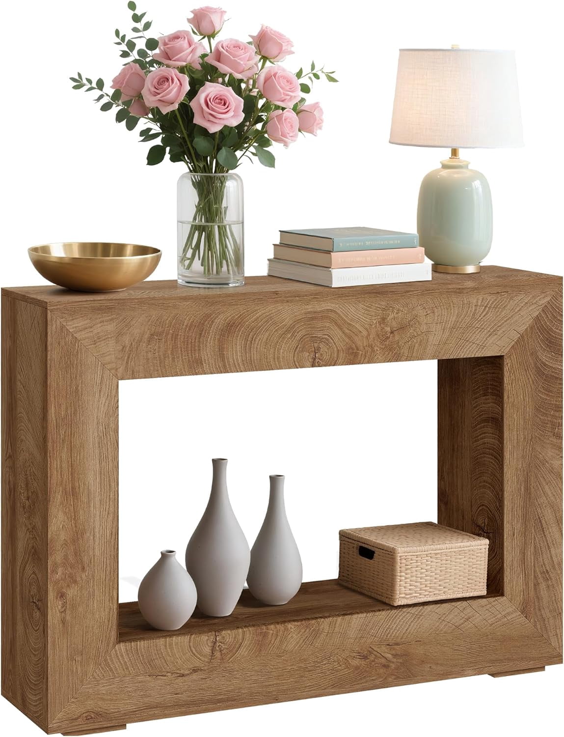 QinaQin Farmhouse Console Table for Entryway,Wooden Sofa Side Table with Storage,Rustic Accent Hallway Furniture,Natural