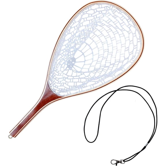 QinaQin Fly Fishing Landing Net,Soft Rubber Mesh Trout Net with Straight Handle Frame for Catch and Release,Gifts for Father Men,White Net