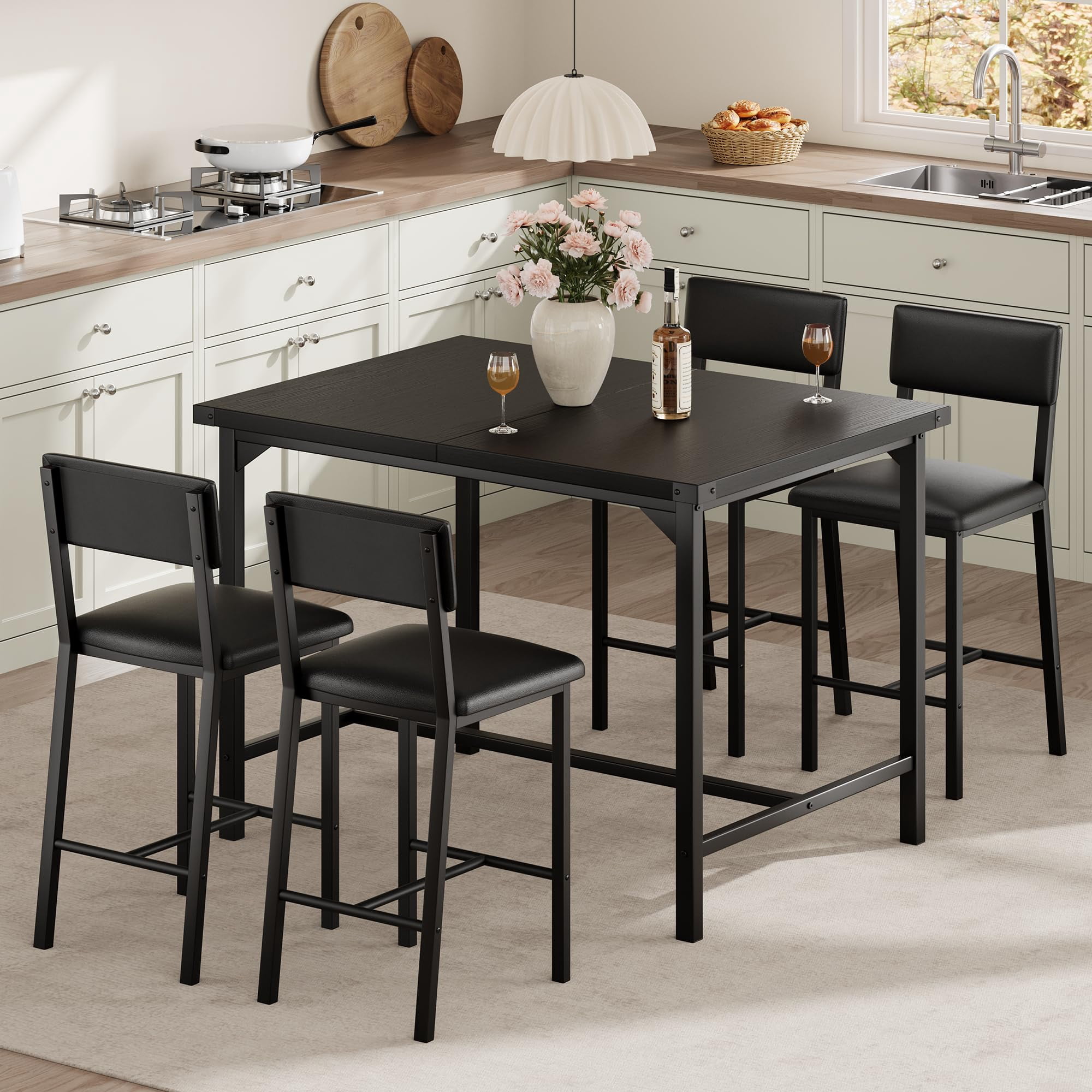 QinaQin Four-Person Dining Table and Chair Set with Footstool and Corner Protectors for Dining Rooms and Apartments