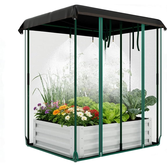 QinaQin Galvanized Rectangular Raised Garden Bed - Garden Box,Raised Garden Bed and Planter Box with Insect Screen and Irrigation System,Green