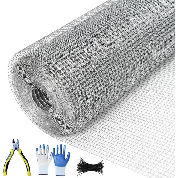 QinaQin Hardware Cloth Chicken Wire Fence,Galvanized Steel Mesh Rolled Fencing for Garden Supports Poultry,Netting Cage,Tree Guard,Silver