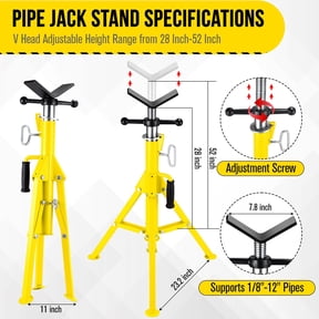 QinaQin Heavy-Duty 2500 Lb Pipe Jack Stand with Adjustable v-Head, Height From 28 Inches To 52 Inches, Foldable Steel Tripod Pipe Support, Suitable for Welding, Manufacturing and Construction