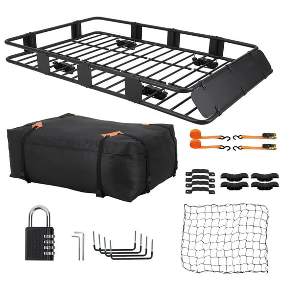 QinaQin Heavy-Duty 64-Inch x 39-Inch Steel Roof Rack Basket - Adjustable To 48-Inch Suv Cargo Rack with Storage Bags, 200 Lb Load Capacity, Universal Design, Suitable for Trucks/Suvs/Vans (Black)