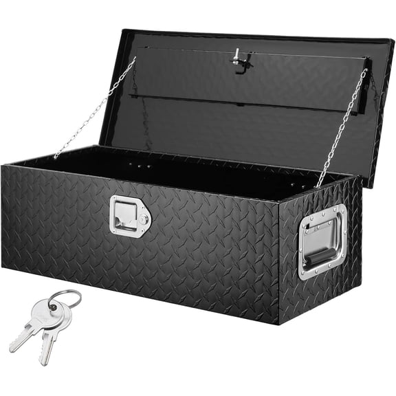 QinaQin Heavy Duty Aluminum Truck Bed Tool Box – Waterproof Diamond Plate Storage Chest, Lockable with Sliding Shelf & Stainless Handles, Durable Organizer for Pickup, Trailer,Black