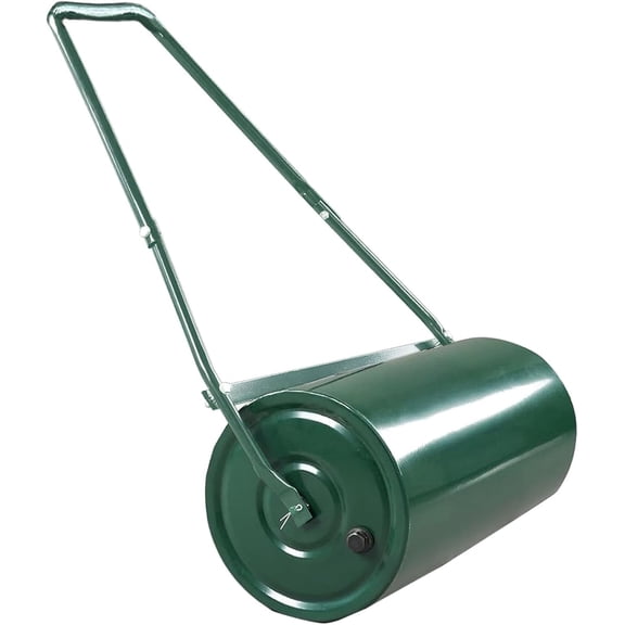 QinaQin Heavy Duty Steel Lawn Roller,Tow Behind Garden Drum,9.5 Gallon Capacity,Water or Sand Fillable,U-Shaped Handl for Yard Leveling,Seeding,Dark Green