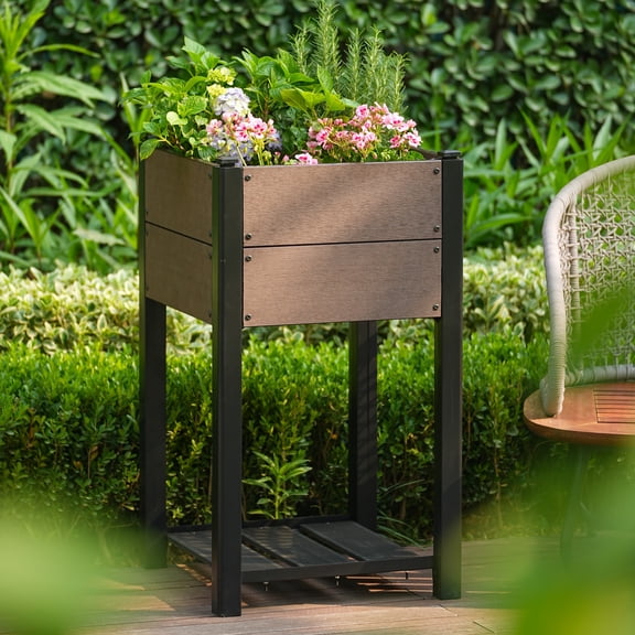 QinaQin High-Density Polyethylene (Hdpe) Elevated Planting Box with Heavy-Duty Black Aluminum Alloy Frame and Storage Rack, Suitable for Growing Vegetables and Herbs