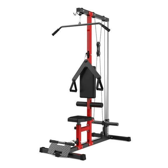 QinaQin Lat Pulldown Trainer with High and Low Pulley Stations, Multi-Functional Cable Trainer with Adjustable Leg Support, Suitable for Full-Body Training and Back Exercises In Home Gym