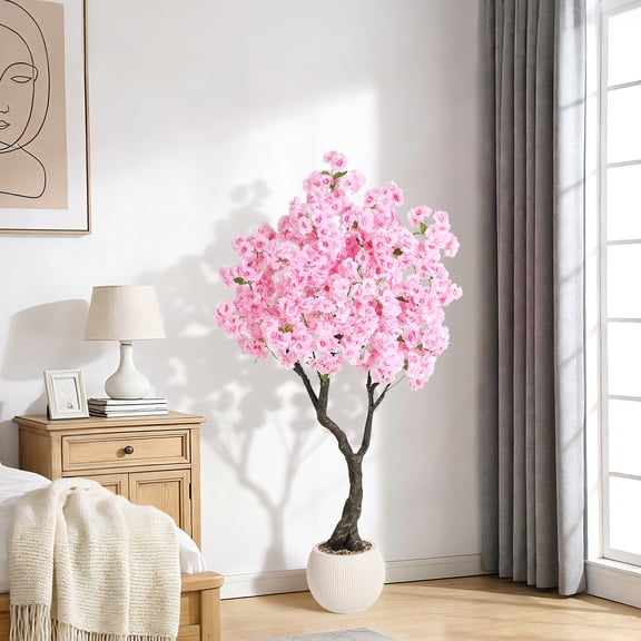QinaQin Low Maintenance Cherry Blossom Tree - 5ft Potted Artificial Plant with Realistic 3D Blooms, UV Protected for Year-Round Porch, Garden, or Indoor Beauty