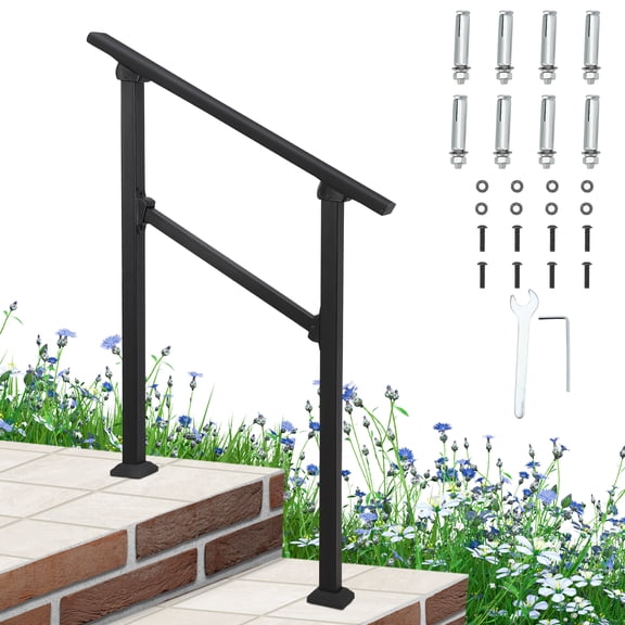 QinaQin Outdoor Handrails, Wrought Iron Stair Railing Kits, Adjustable Angle, Sturdy and Durable Metal  DIY Installation Kit for Concrete, Wood, Cement and Marble Floors